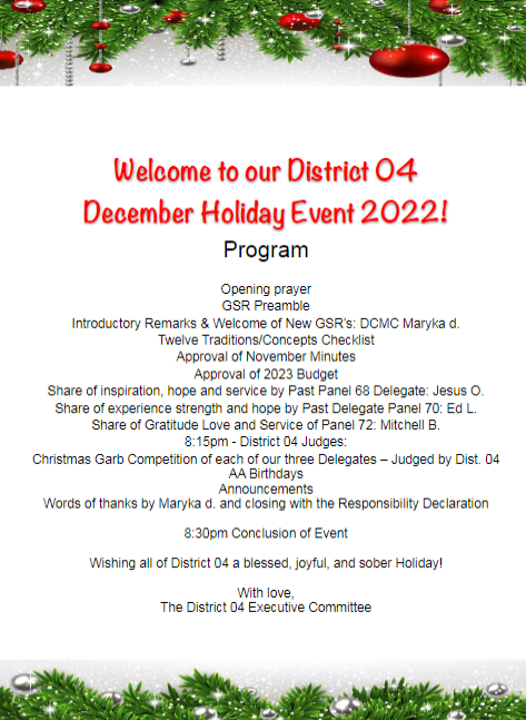 Protected: Welcome to our District 04 December Holiday Event 2022!