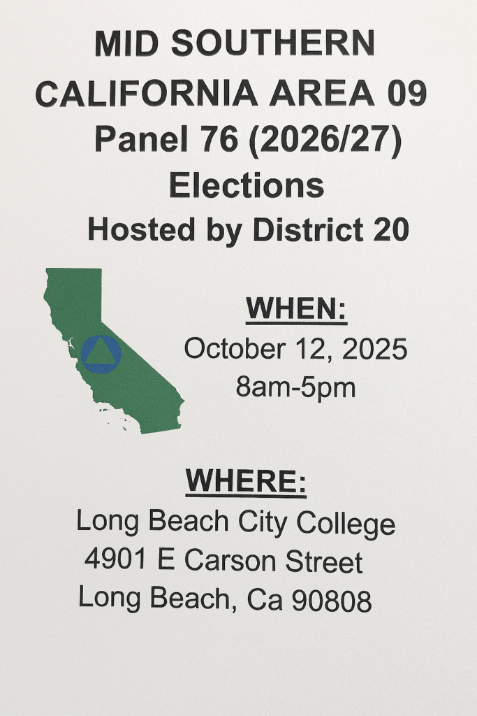 Mid Southern California Area 09  Panel 76 (2026/27) Elections