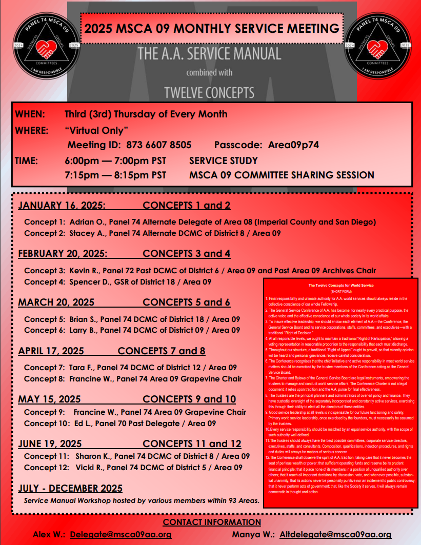 December 18, 2025 MSCA 09 MONTHLY SERVICE MEETING