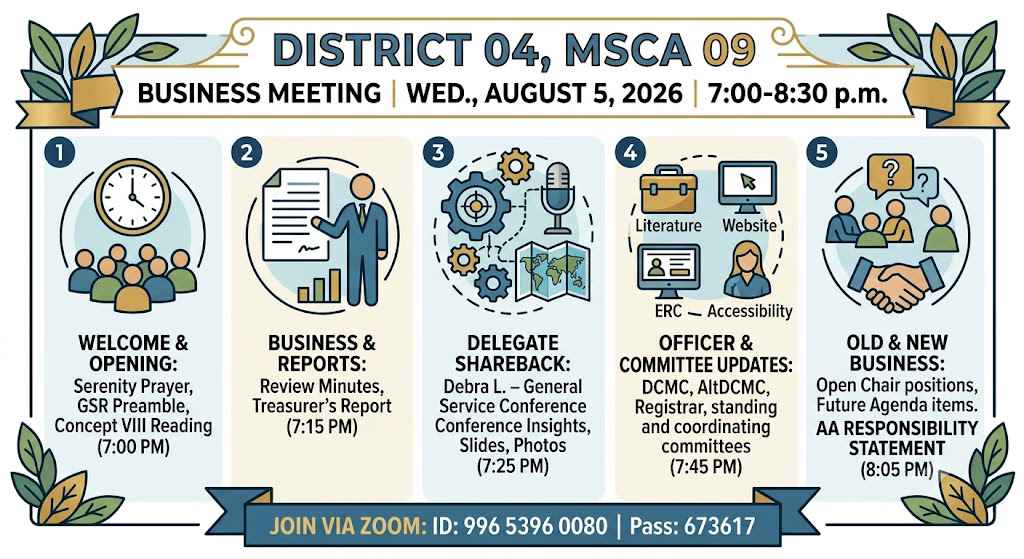 Agenda August 5 2026 D4 MSCA 09 Business Meeting